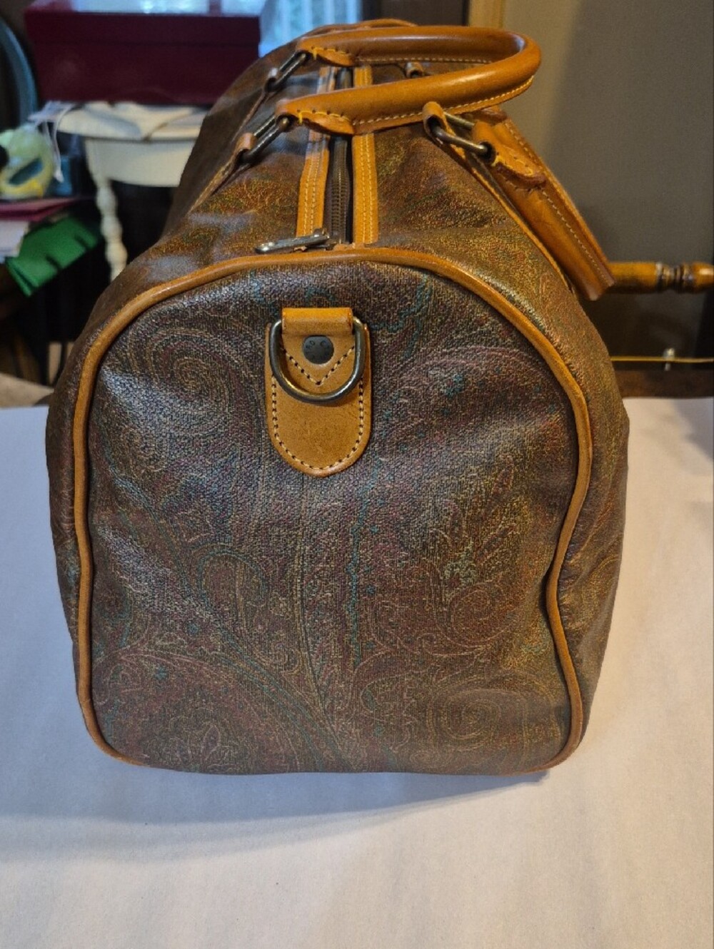 Etro Authentic Paisley Leather-Trim Weekender Travel Bag - Picture 5 of 11